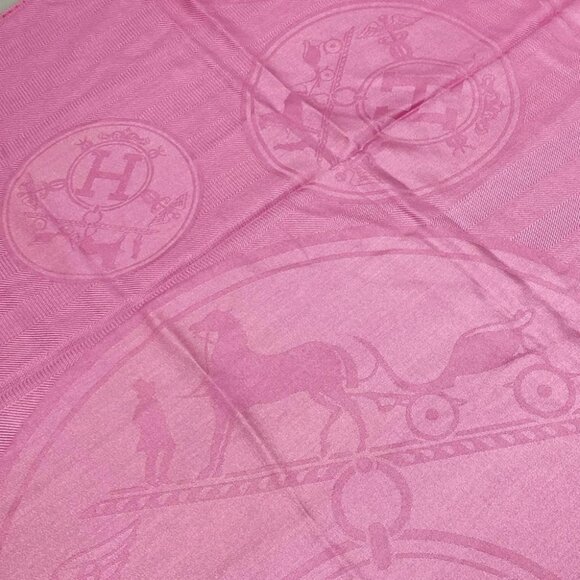 Auth HERMES New Libris - Pink Cashmere Silk Scarf - Picture 5 of 6